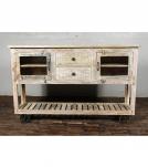 SOLID RECLAIMED TEAK WOOD SIDEBOARD W/  2 DRAWERS 2 DOORS & OPEN SHELF