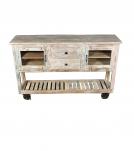 SOLID RECLAIMED TEAK WOOD SIDEBOARD W/  2 DRAWERS 2 DOORS & OPEN SHELF