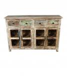SOLID RECLAIMED TEAK WOOD SIDEBOARD W/ DECORATIVE IRON 4 DRAWERS & 4 DOORS