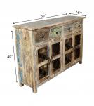 SOLID RECLAIMED TEAK WOOD SIDEBOARD W/ DECORATIVE IRON 4 DRAWERS & 4 DOORS