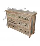 HAND CARVED SOLID RECLAIMED TEAK WOOD 6 DRAWER DRESSER CHEST BUREAU SIDEBOARD