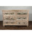 HAND CARVED SOLID RECLAIMED TEAK WOOD 6 DRAWER DRESSER CHEST BUREAU SIDEBOARD