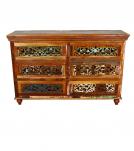 HAND CARVED SOLID RECLAIMED TEAK WOOD 6 DRAWER DRESSER CHEST BUREAU SIDEBOARD