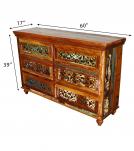 HAND CARVED SOLID RECLAIMED TEAK WOOD 6 DRAWER DRESSER CHEST BUREAU SIDEBOARD