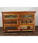 HAND CARVED SOLID RECLAIMED TEAK WOOD 6 DRAWER DRESSER CHEST BUREAU SIDEBOARD
