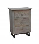 SOLID HAND CARVED WOOD 3 DRAWER NIGHTSTAND / END TABLE