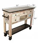 SOLID RECLAIMED TEAK WOOD CONSOLE ISLAND ON CASTERS W/ 5 DRAWERS