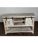 SOLID RECLAIMED TEAK WOOD SIDEBOARD W/ SLIDING DOORS & BOTTOM SHELF