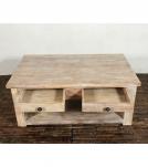 SOLID RECLAIMED TEAK WOOD 2 DRAWER COFFEE TABLE W/ SHELF