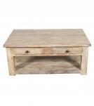SOLID RECLAIMED TEAK WOOD 2 DRAWER COFFEE TABLE W/ SHELF