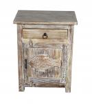 SOLID RECLAIMED TEAK WOOD W/ CARVED FISH END TABLE / NIGHTSTAND