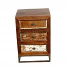 SOLID RECLAIMED TEAK WOOD END TABLE / NIGHTSTAND W/ 3 DRAWERS
