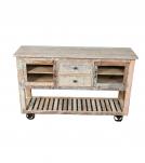 WOOD/IRON 2 DRAWER GLASS CONSOLE