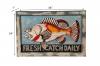 HAND CARVED SOLID PAINTED WOOD "FRESH CATCH DAILY" FISH PLAQUE