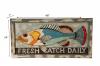HAND CARVED SOLID PAINTED WOOD "FRESH CATCH DAILY" FISH PLAQUE