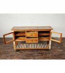 WOOD/IRON 2 DRAWER GLASS CONSOLE