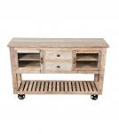 SOLID WOOD & IRON 2 DRAWER GLASS CONSOLE