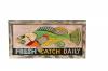 HAND CARVED SOLID PAINTED WOOD "FRESH CATCH DAILY" FISH PLAQUE
