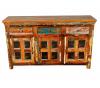 SOLID RECLAIMED TEAK & GLASS 3 DOOR, 3 DRAWER  CABINET CONSOLE SIDEBOARD
