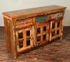 SOLID RECLAIMED TEAK & GLASS 3 DOOR, 3 DRAWER  CABINET CONSOLE SIDEBOARD