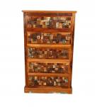 Solid Reclaimed Teak Wood Dresser Bureau Chest w/ Carved Detail