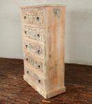 Solid Reclaimed Teak Wood Dresser Bureau Chest w/ Carved Detail