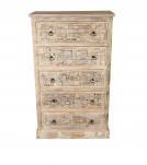 Solid Reclaimed Teak Wood Dresser Bureau Chest w/ Carved Detail