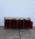 IRON & LEATHER LOCKER STYLE BENCH TRUNK W/ 4 STORAGE COMPARTMENTS