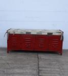 IRON & LEATHER LOCKER STYLE BENCH TRUNK W/ 4 STORAGE COMPARTMENTS