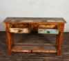 SOLID RECLAIMED TEAK WOOD CONSOLE WITH 2 DRAWERS & SHELF