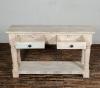 SOLID RECLAIMED TEAK WOOD CONSOLE WITH 2 DRAWERS & SHELF