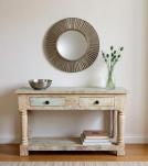 SOLID RECLAIMED TEAK WOOD CONSOLE WITH 2 DRAWERS & SHELF