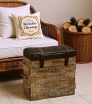 SOLID WOOD & LEATHER STOOL 