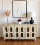 SOLID RECLAIMED TEAK WOOD & GLASS 6 DOOR SIDEBOARD CONSOLE 