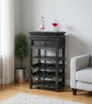 SOLID WOOD WINE BAR W/ SHELVES, DRAWER & TRAY