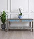VINTAGE RECLAIMED CARVED TEAK CONSOLE TABLE W/ SHELF