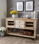 SOLID WOOD & IRON 2 DRAWER GLASS CONSOLE