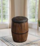 SOLID WOOD BARREL STORAGE STOOL W/ UPHOLSTERED LEATHER COVER