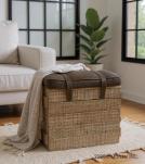 SOLID WOOD & LEATHER STOOL 