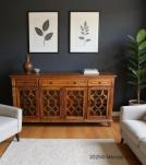SOLID RECLAIMED TEAK WOOD & GLASS 4 DRAWER 4 DOOR SIDEBOARD MEDIA CABINET 