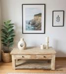 SOLID RECLAIMED TEAK WOOD 2 DRAWER COFFEE TABLE W/ SHELF