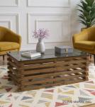 SOLID WOOD COFFEE TABLE W/ GLASS TOP