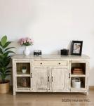 SOLID RECLAIMED TEAK WOOD & GLASS CABINET SIDEBOARD W/ 4 DOORS & 1 DRAWER