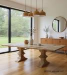 SOLID WOOD PEDESTAL EXTENSION DINING TABLE