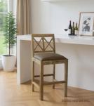 SOLID WOOD COUNTER STOOL W/ FULL HIDE LEATHER SEAT