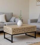 HAND CARVED WOOD & IRON COFFEE TABLE