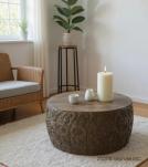 HAND CARVED SOLID WOOD ROUND COFFEE TABLE