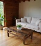 SOLID RECLAIMED WOOD W/ GLASS TOP TABLE 