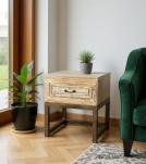 SOLID RECLAIMED TEAK WOOD & IRON NIGHTSTAND END TABLE W/ DRAWER