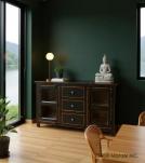 SOLID RECLAIMED TEAK & GLASS 2 DOOR, 3 DRAWER  CABINET CONSOLE SIDEBOARD